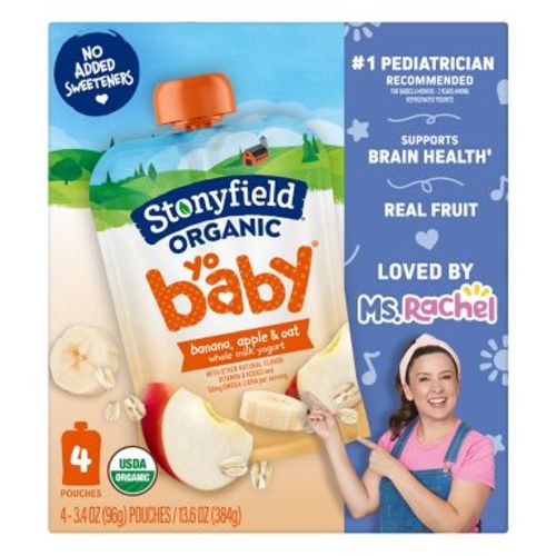 Stonyfield Organic YoBaby Banana & Oat Whole Milk Yogurt - 4ct/3.4oz Pouches