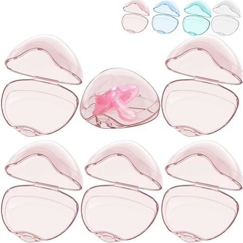 Smlpuame Pacifier Case,6 Pack BPA Free Pacifier Holder Case,Transparent Container Box for Baby Binky（Not Included),Essential Pacifier Accessories,Alway Keep Paci Clean,Easy to Clean(Pink)