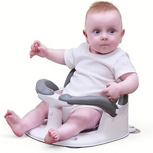 Baby Bath Seat for Babies 6 Months & Up Sitting Up,Infant Bath Seat with Temperature Alert+Open Backrest+on/Off Armrest,Toddler Bath seat Baby Bath Chair for Bathtub,Tub,Sink (Light Gray)