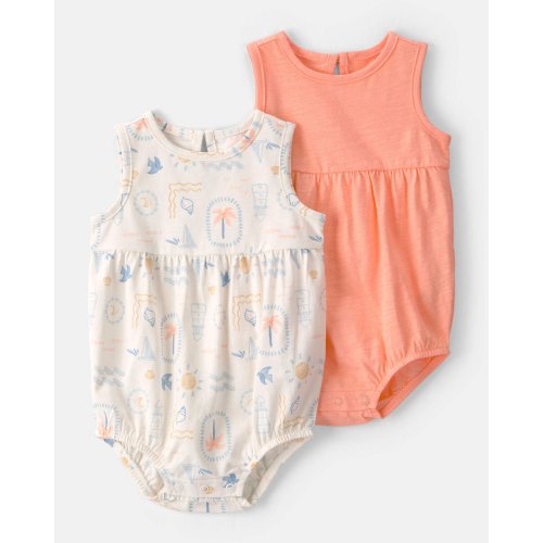 Baby Girl 2-Pack Beach Cotton Bubble Rompers - Orange/Ivory | Carter's