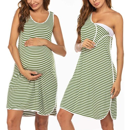 Ekouaer Women's Maternity Sleeveless Dress Striped Nightgown Pregnancy Gown for Breastfeeding - Stripe10 - XX-Large