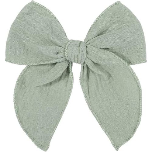 5.5 Inch Light Green Fable Hair Bow: Handmade Linen Cotton Hair Clip for Girls - 1 PCS