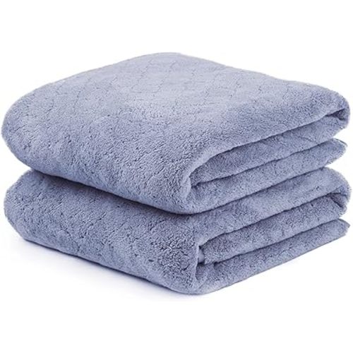 JML Microfiber Bath Towels, Ultra Soft, Super Absorbent, Fast Drying, No Fading, Large Body Towel Set for Shower, Gym, Suana, Sport, Travel, Fitness, SPA,Yoga (Coral Fleece Blue, 30 in x 60 in)