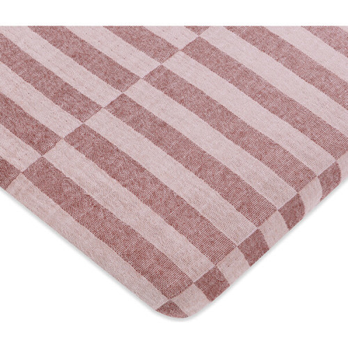 All-Stages GOTS Certified Organic Muslin Cotton Midi Crib Sheet, Maroon Stripe - Babyletto | Maisonette
