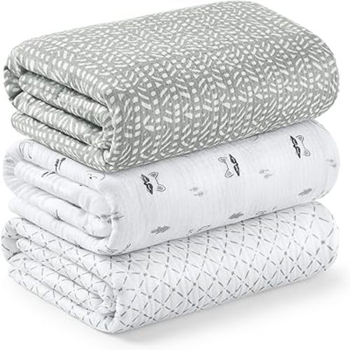 3-Pack Muslin Swaddle Blankets 47x47 Large (Nordic)