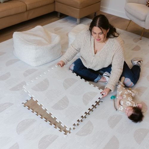Baby Play Mat for Floor - Aura Oat (6x6ft) - Premium EVA Foam Play Mat for Babies & Toddlers (Ages 0-5+) Non-Toxic Playmat for Tummy Time, Crawling & Playroom - Stylish & Comfortable