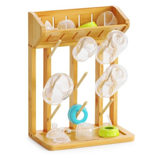 SpaceAid Bamboo Baby Bottle Drying Rack, Hold 9 Bottles, Natural