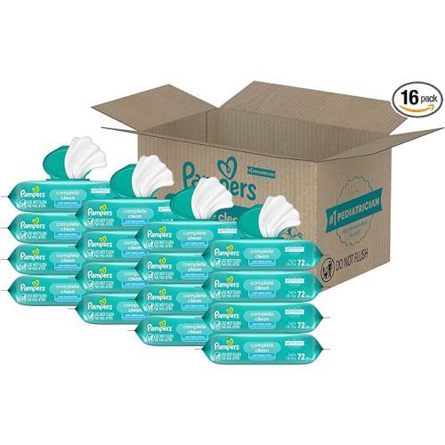 Pampers Baby Wipes, Complete Clean Baby Fresh Scented Wipe, Gently Cleans Head to Toe, 1152 Total (16 Flip-Top Packs)