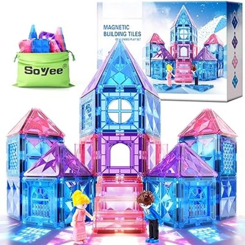 Diamond Magnetic Building Blocks for Kids - Princess Castle Magnetic Tiles Toys for 3-8 Year Old Girls & Boys - 3 4 5 6 Year Old Girl Birthday Xmas Gifts - STEM Educational Toys for Creative Play