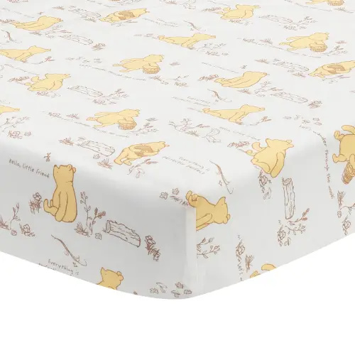 Disney Baby Storytime Pooh 100% Cotton Fitted Crib Sheet- White