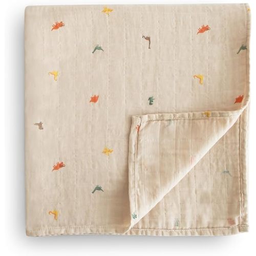 mushie Muslin Baby Swaddle Blanket | 100% Organic Cotton (Dinosaurs)