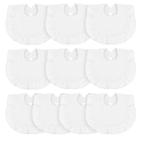Seematn 10 Pcs Baby Muslin Bibs for Unisex Girls & Boys Drool Bibs Bandana Ruffle Soft Cotton for Newborn Infants Toddlers(White)