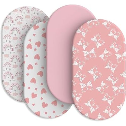 Juego de 4 sábanas de moisés para bebé niño y niña, juego de 4 sábanas ajustables compatibles con Halo Bassinest Swivel Sleeper, Baby Delight, Angelbliss, 32 x 16 pulgadas (colección rosa)