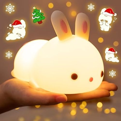 One Fire Bunny Toys for Kids Night Light for Kids, 16 Colors Cute Lamp, Soft Silicone Baby Night Light, 1200mAh Portable Dimmable Touch Lamps, Kawaii Room Decor, Christmas Gifts for College Girls