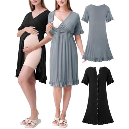 SUNNYBUY 2 PCS Maternity Hospital Labor Gown & Postpartum Nursing Dress Set