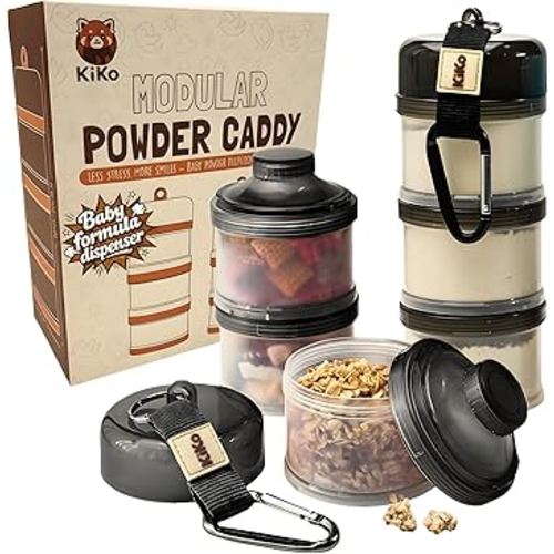 Formula Container to Go – Baby Essentials, Stackable Formula Dispenser for Night Feedings, Snacks and More – Protein Powder Travel Container – 2 Pack, by KiKo (Black)