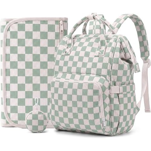 Baby Diaper Bag Backpack for Mom, Corduroy Large Capacity Travel Nappy Bags