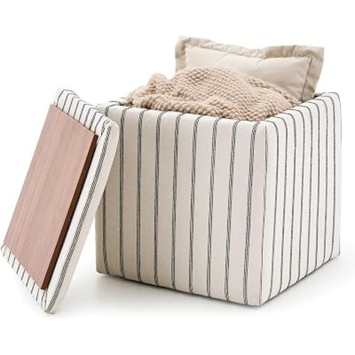 Wimarsbon 18inch Storage Ottoman with Detachable Tray, Mid Century Large Capacity Oversized Ottomans, Multifunctional Small Center End Tables, Suitable for Modern Home Styles (Square)