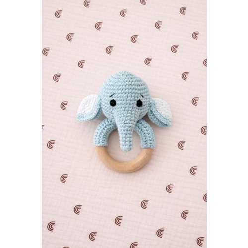 Handmade Crochet Baby Rattle with Wooden Ring | Newborn Present | Neutral Shower Gift