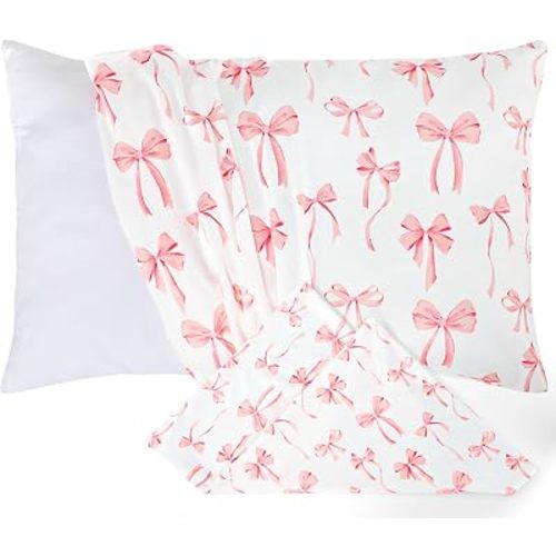 Toddler Pillowcase 2 Pack for Girls, Kid Pillowcase with Envelope Closure, Toddler Pillow Cover for 12"x16" 13"x18" 12"x20" 14"x20" Soft and Breathable Travel Pillowcase, Pink Bow