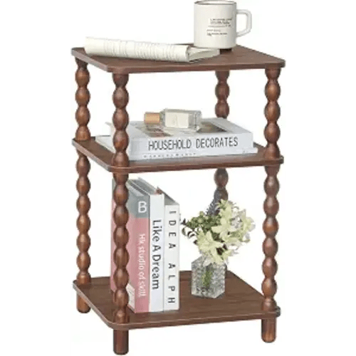 Fultyle Small Side Table, 3-Tier End Table Living Room with Storage, Wood Accent Table Bedside Table for Bedroom, Office and Small Spaces (Walnut Brown)