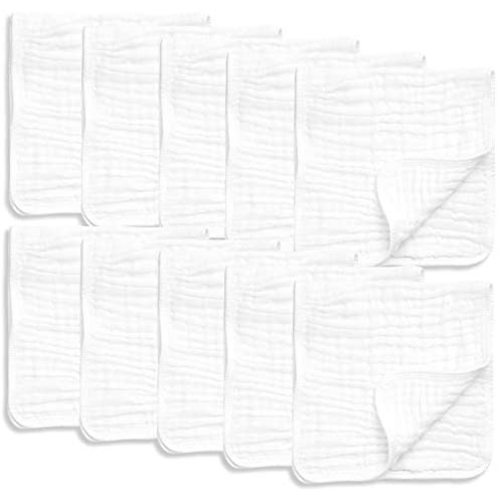 10 Pack Muslin Burp Cloths Large 20" by 10" 100% Cotton, Hand Wash Cloth 6 Layers Extra Absorbent and Soft