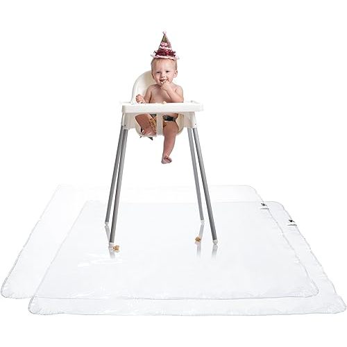Graco Under High Chair Mat - Waterproof & Washable Plastic Food/Spill Catcher - 50" Eating, Painting & Art Floor Cover, Clear (Pack of 2)