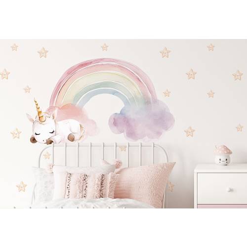 Nursery Stickers Unicorn - Pastel Rainbow Wall Decal - Size XL