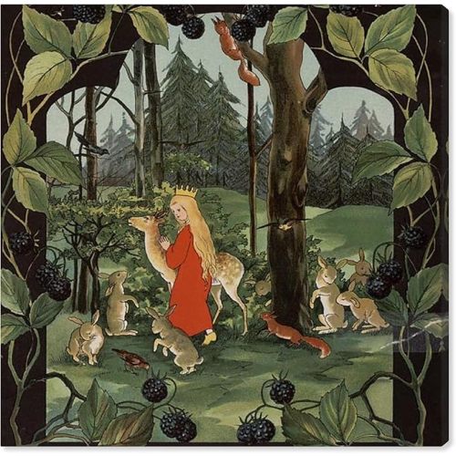 The Oliver Gal Artist Co. Fantasy Wall Art Canvas Prints for Kids Room 'The Queen of The Forest' Childrens Bedroom Décor, 16" x 16", Green, Red