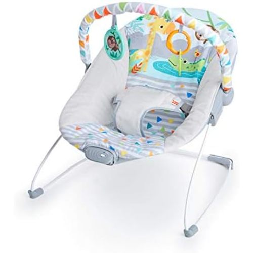 Bright Starts Baby Bouncer Soothing Vibrations Infant Seat - Removable -Toy Bar, Nonslip Feet, 0-6 Months Up to 20 lbs (Safari Fun)