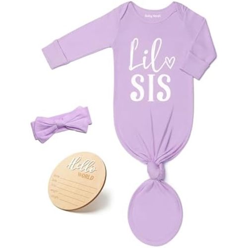 Little Baby Sister Newborn Girl Outfit, Cute Knotted Gown 0-3 Month Soft Infant Going Home Sleepers