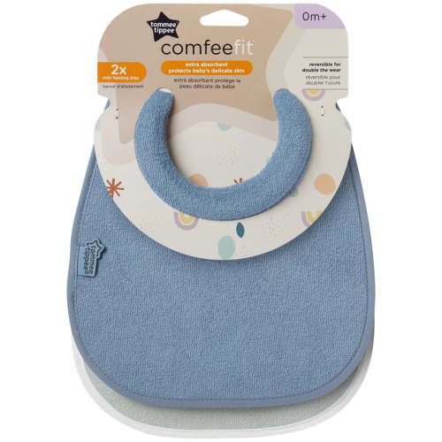 Tommee Tippee Milk Feeding Bibs, Comfeefit, Super Soft and Extra Absorbent, Adjustable and Reversible, OEXO-TEX Approved Material, Pack of 2, Colours and Designs Vary