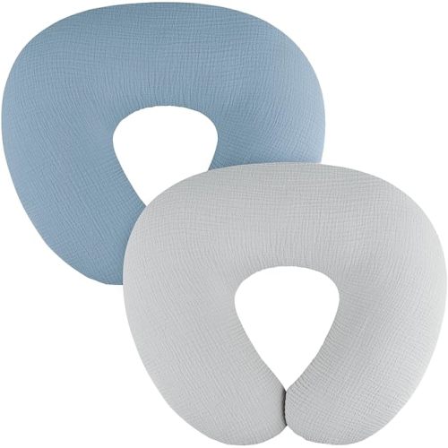 2-Pack Muslin Nursing Pillow Covers, Breathable 100% Cotton Breastfeeding Pillow Slipcovers for Standard Nursing Pillows, Soft Covers for Baby Girls and Boys with Zipper