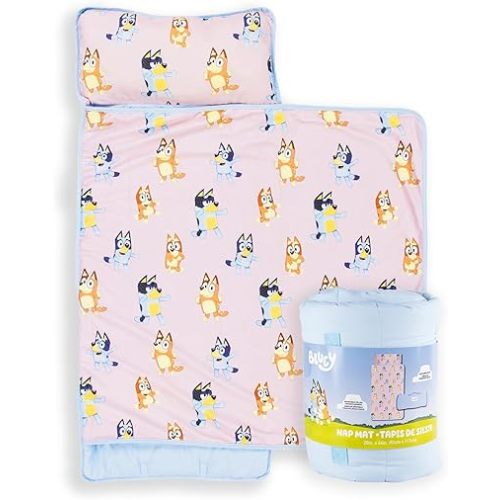 Jay Franco Kids Nap Mat with Embedded Pillow & Blanket – Soft 46"x20" Microfiber Sleeping Bag with Name Tag & Handle for School, Travel, Sleepover