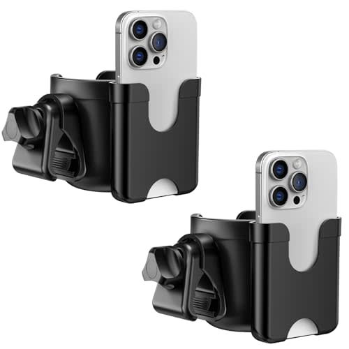 Guiseapue 2 Packs Cup Holder for Walker: Stroller Cup Holder Attachment with Phone Holder, Wheelchair/Stroller Accessories for Uppababy, Nuna, Doona, Bike, Scooter, Baby Travel Essential
