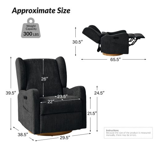 Remo Modern Electric Waterproof Nursery Swivel Glider Recliner with Built-in Nightlight and USB ports by HULALA HOME