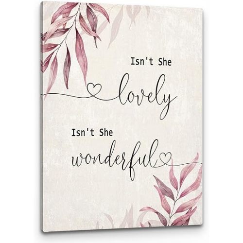 PHAMTE Isn't She Lovely Nursery Wall Art, Baby Girl Sign, Boho Nursery Girls Room Decorations Poster Print Framed Canvas Artwork For Home (11x14 Inch)