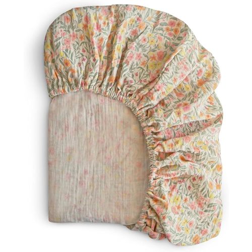 mushie Extra Soft Muslin Fitted MINI Crib Sheet | 24"x 38" (Pastel Blooms)