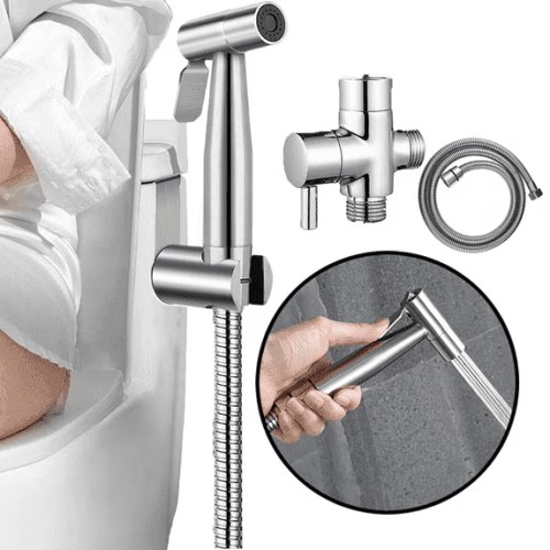 PHANCIR Handheld Bidet Sprayer, Brushed Nickel Attachment for Toilet Hygiene, Adjustable Pressure
