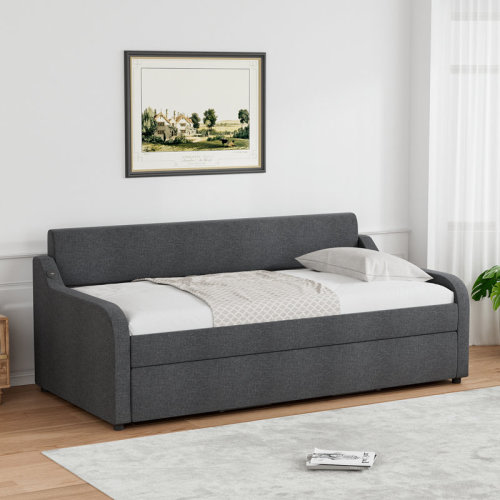 Latitude Run® Upholstery Twin Daybed With Trundle & USB Port & Reviews | Wayfair