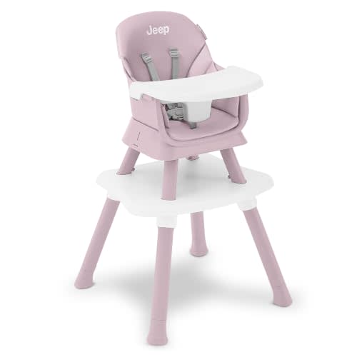 Jeep Milestone 6-in-1 Convertible High Chair by Delta Children, Light Pink | 6-in-1 High Chair Converts to Stool, Booster Seat, Toddler Chair, Activity Table and Desk and Chair for Babies & Toddlers