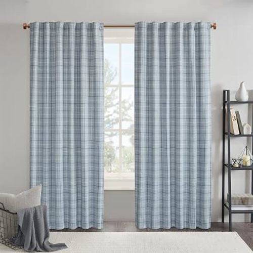 Madison Park Plaid Curtain Thermal Insulated, 1 Panel, 50x84 Denim Blue