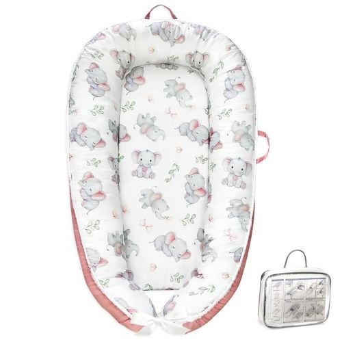 Baby Lounger, Portable Baby Lounger for Newborn 0–24 Months, Soft Breathable Infant Mat for Tummy Time, Home, Travel, Baby Gifts- Elephant