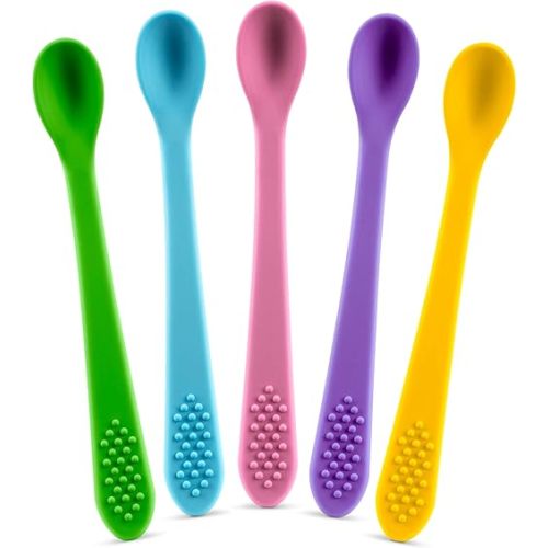 Baby Spoons First Stage Silicone Baby Spoon – Self Feeding Baby Utensils – Infant Spoons First Stage Baby Feeding Spoon - Soft & Gentle on Gums - BPA Free Silicone Baby Spoons Set
