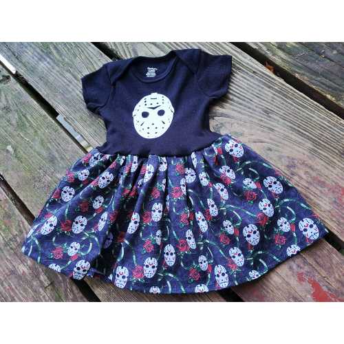 Jason mask Onsie baby dress or toddler tshirt dress horror movie, Friday the 13th, halloween, spooky season