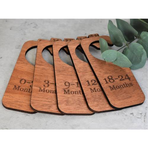 Custom Baby Closet Dividers, Laser Engraved Walnut Maple Wood, Organize Outfits by Size, Unisex Design, Baby Shower Gift, New Baby Present