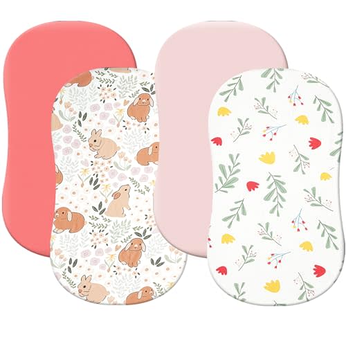 4 Pack Bassinet Fitted Sheets 18" x 30" Fit for Halo BassiNest Swivel Sleeper and 4moms Mamaroo Sleep, Soft and Skin-Friendly, Pink