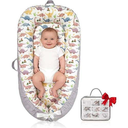 Baby Lounger | Organic Cotton Infant Lounger | Reversible, Adjustable & Portable Floor Lounger | Soft, Breathable, Washable Cover
