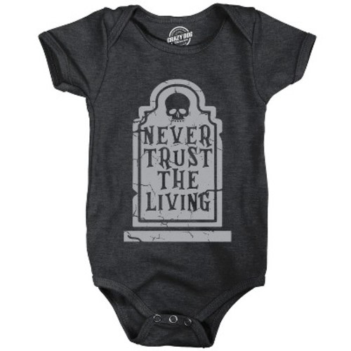 Never Trust The Living Baby Bodysuit Funny Sarcastic Halloween Grave Graphic Novelty Jumper For Infants - Crazy Dog Baby Bodysuit For Halloween 12