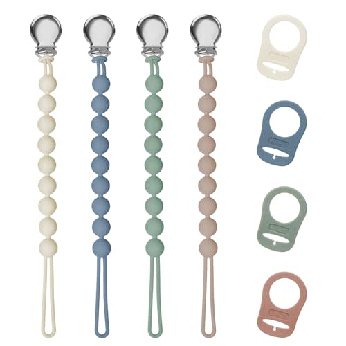 Pacifier Clips for Baby Girls Boys – Loviomad Silicone Paci Clip with Adapter Ring, Soft Silicone Ring Designed for MAM Dummy Pacifier, Baby Newborn Essentials Shower Birthday Gift Round(4-Pack)